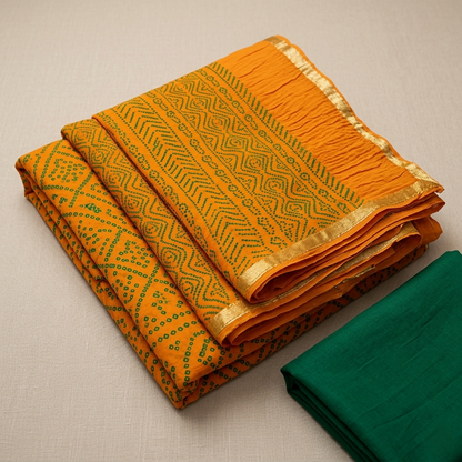 Vibrant Mustard Bandhani Silk Heritage Saree