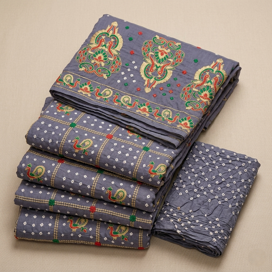 Slate Silk Saree with Gharchola Embroidery