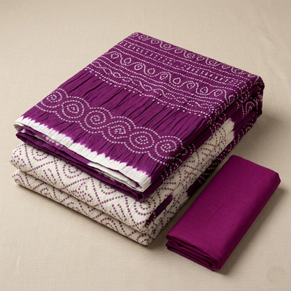 Hand-Tied Purple Bandhani Silk Heritage Saree