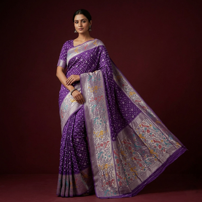 Royal Purple Bandhani Silk Saree