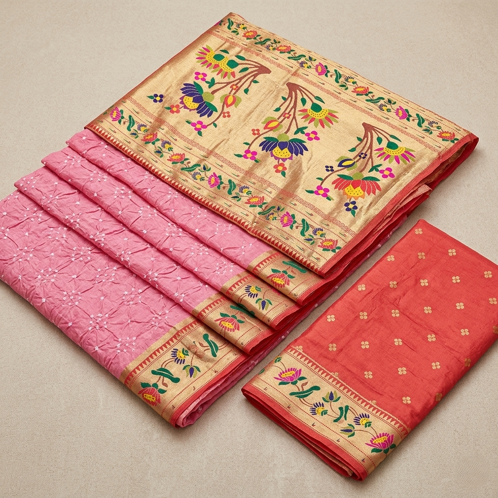 Regal Pink Bandhani Silk Heritage Saree