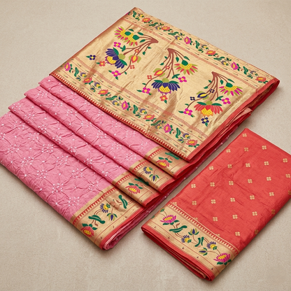 Regal Pink Bandhani Silk Heritage Saree