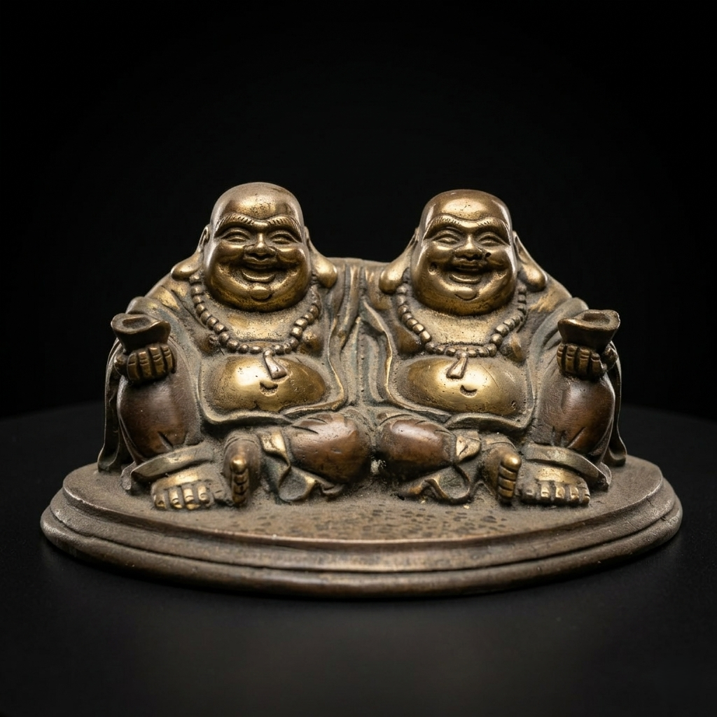 Handcrafted Brass Double Laughing Buddha Statue