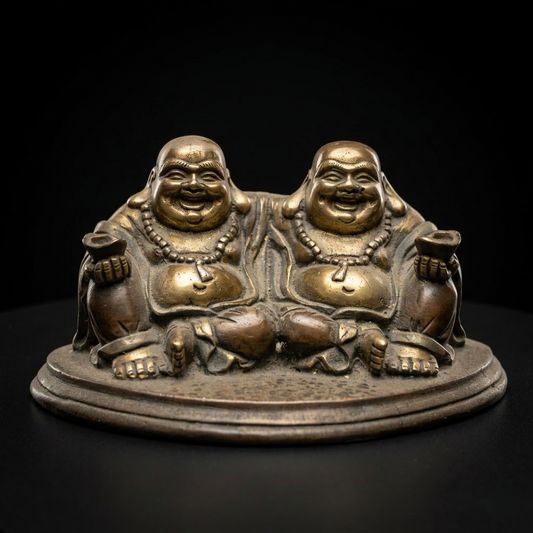 Handcrafted Brass Double Laughing Buddha Statue