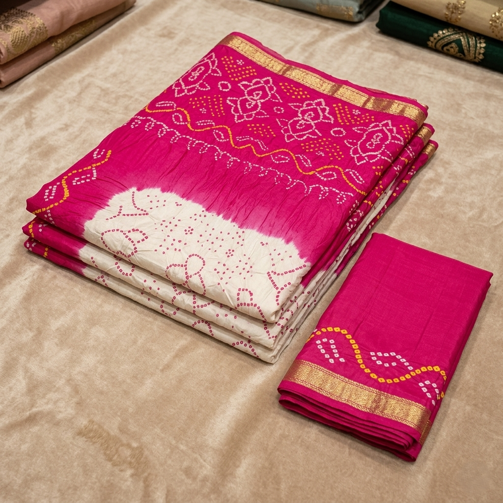 Heritage Crimson Hand-Tied Bandhani Silk Saree