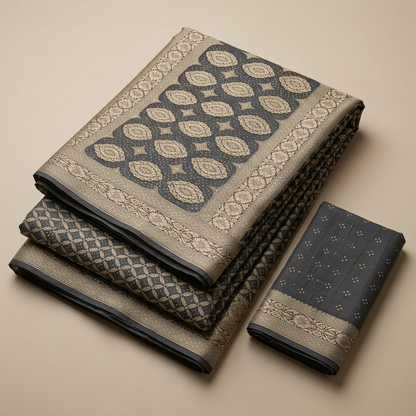 Elegant Charcoal Banarasi Silk Brocade Saree