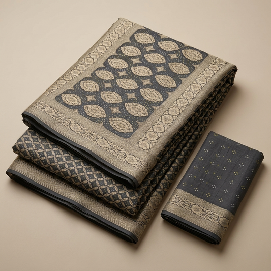Elegant Charcoal Banarasi Silk Brocade Saree