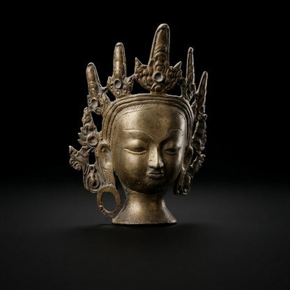 Antique Brass Crowned Deity Face Mask
