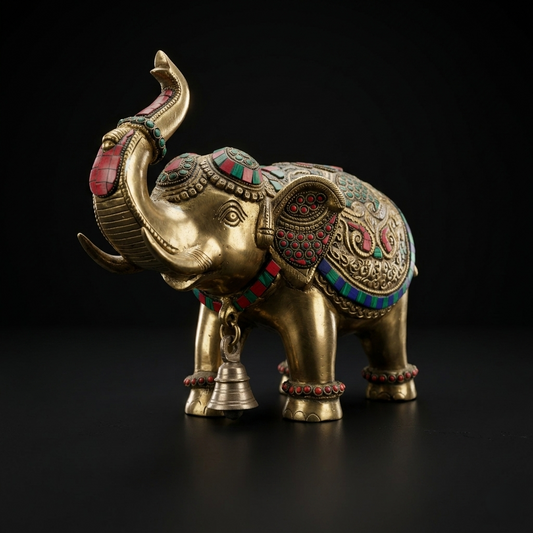 Majestic Ornamental Brass Elephant with Stones