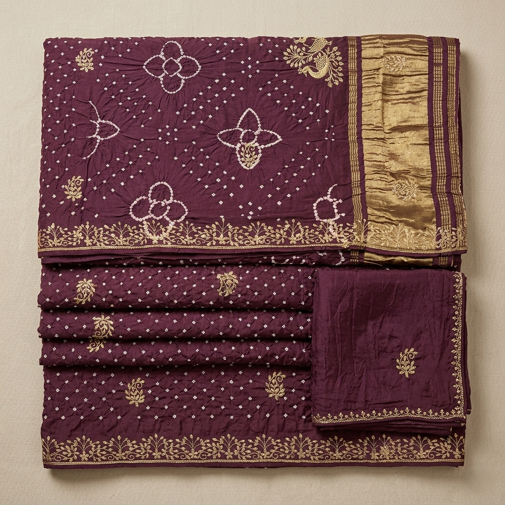 Royal Maroon Bandhani Silk Zari Saree