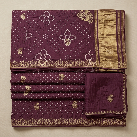Royal Maroon Bandhani Silk Zari Saree
