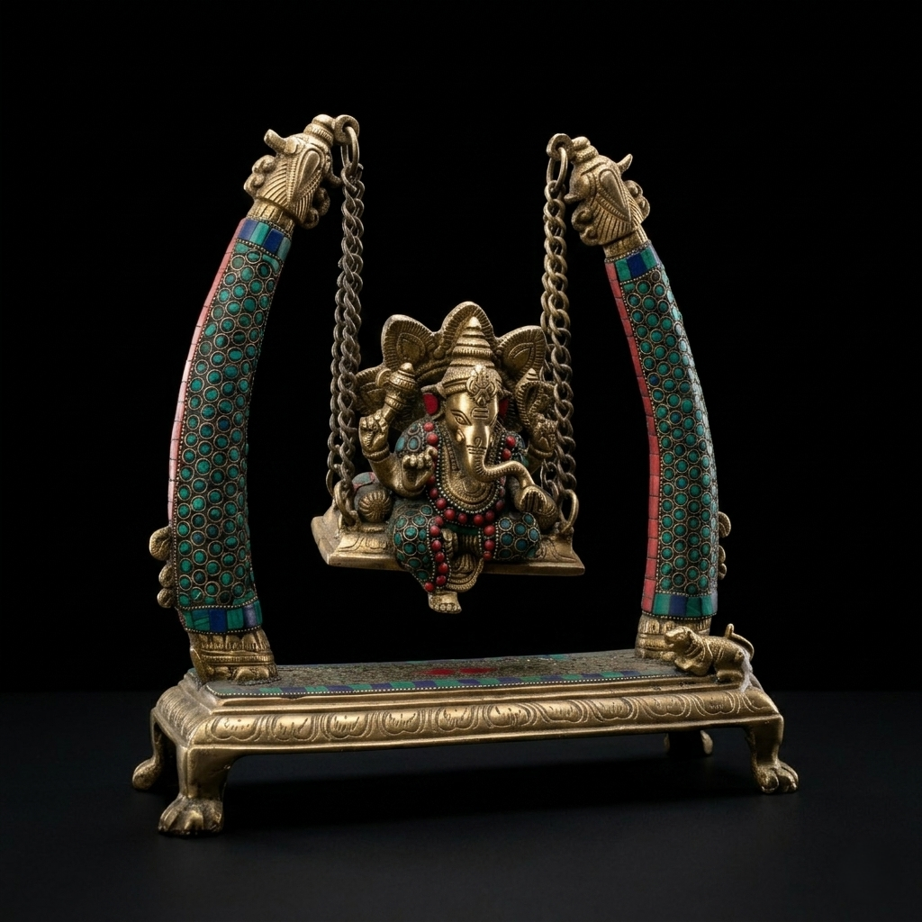 Heritage Brass Ganesha Jhoola Inlay Statue