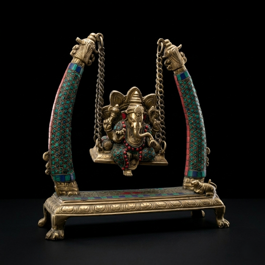 Heritage Brass Ganesha Jhoola Inlay Statue