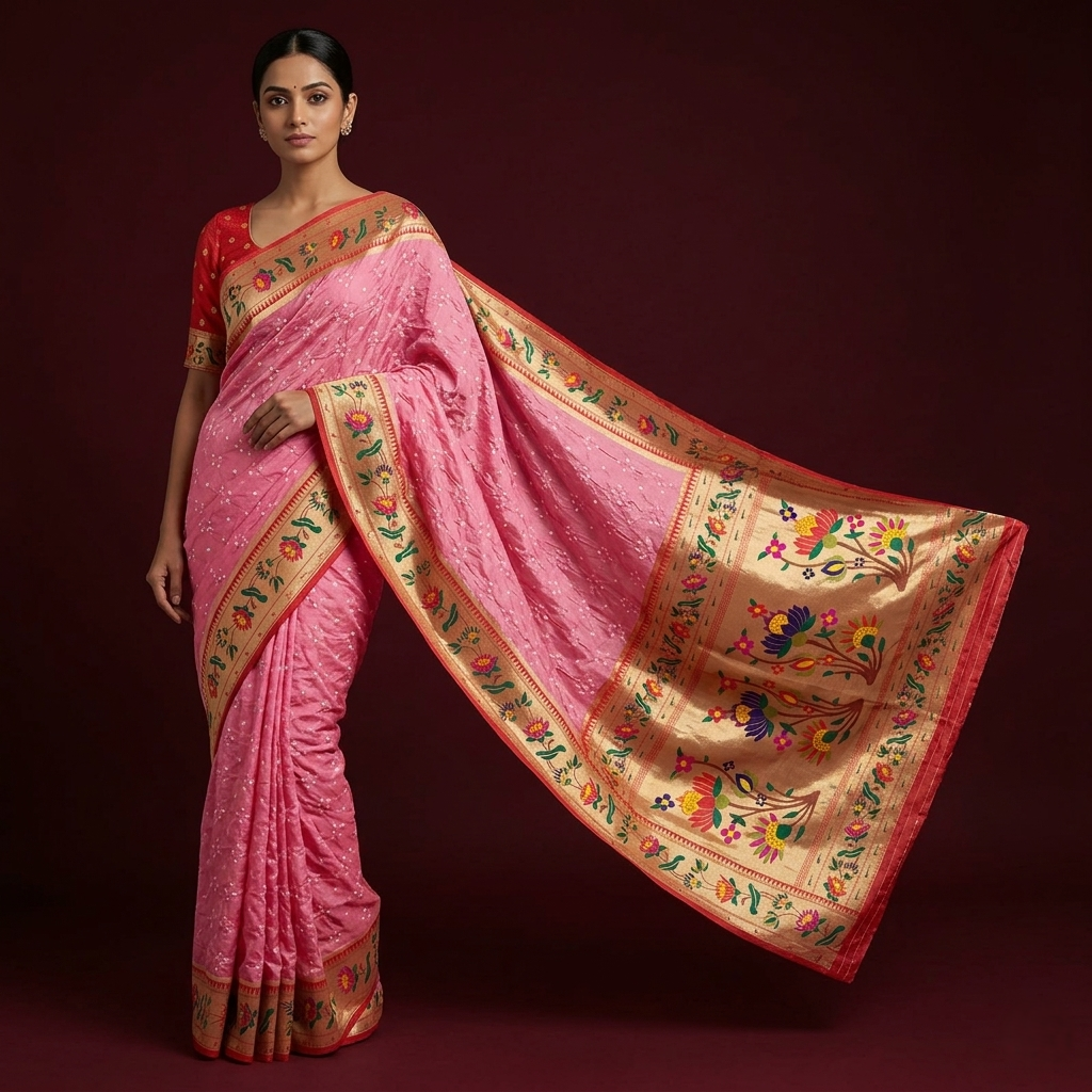 Regal Pink Bandhani Silk Heritage Saree