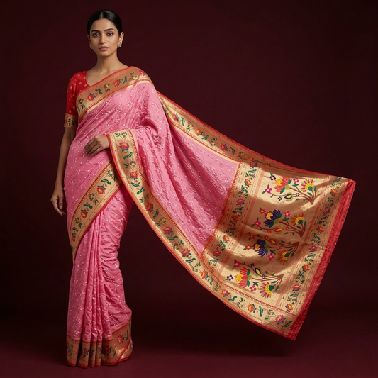 Regal Pink Bandhani Silk Heritage Saree