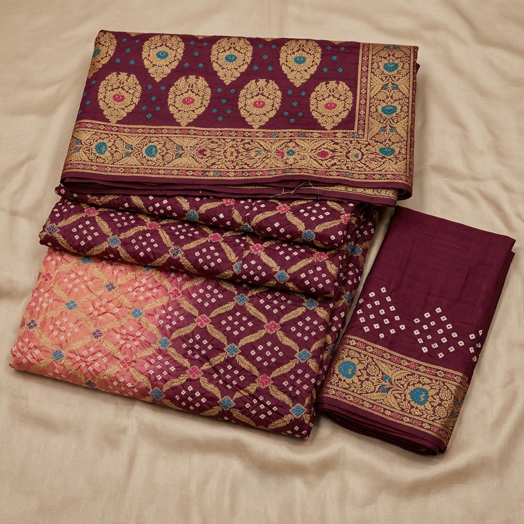 Dual-Tone Bandhani Silk Traditional Designer Saree