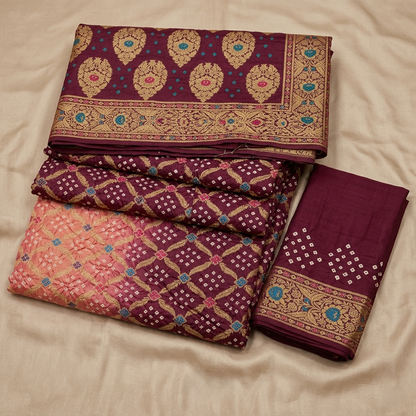 Dual-Tone Bandhani Silk Traditional Designer Saree