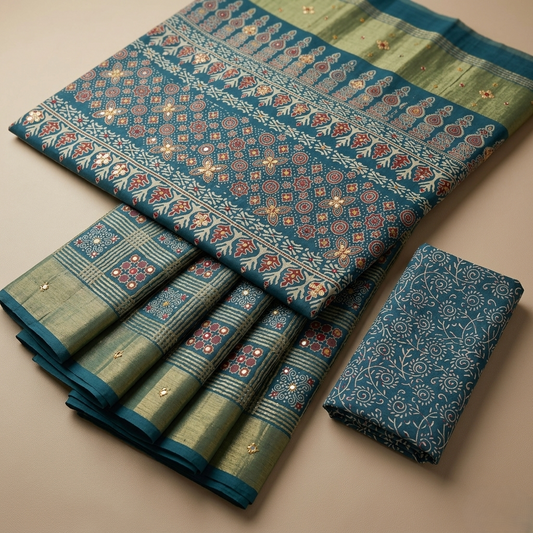 Hand-Block modal Silk Saree