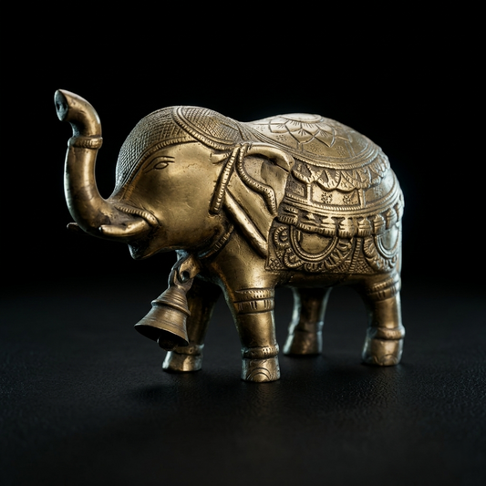 Title: Royal Brass Elephant with Ornate Carvings