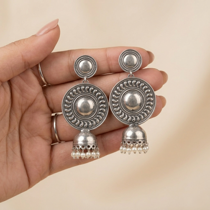 Vintage Oxidized Silver Pearl Jhumka Earrings