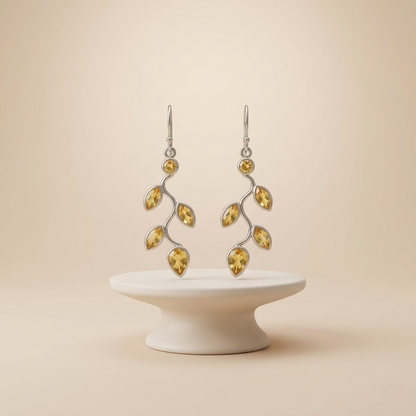 Nature's Grace: Silver Gemstone Leaf Earrings