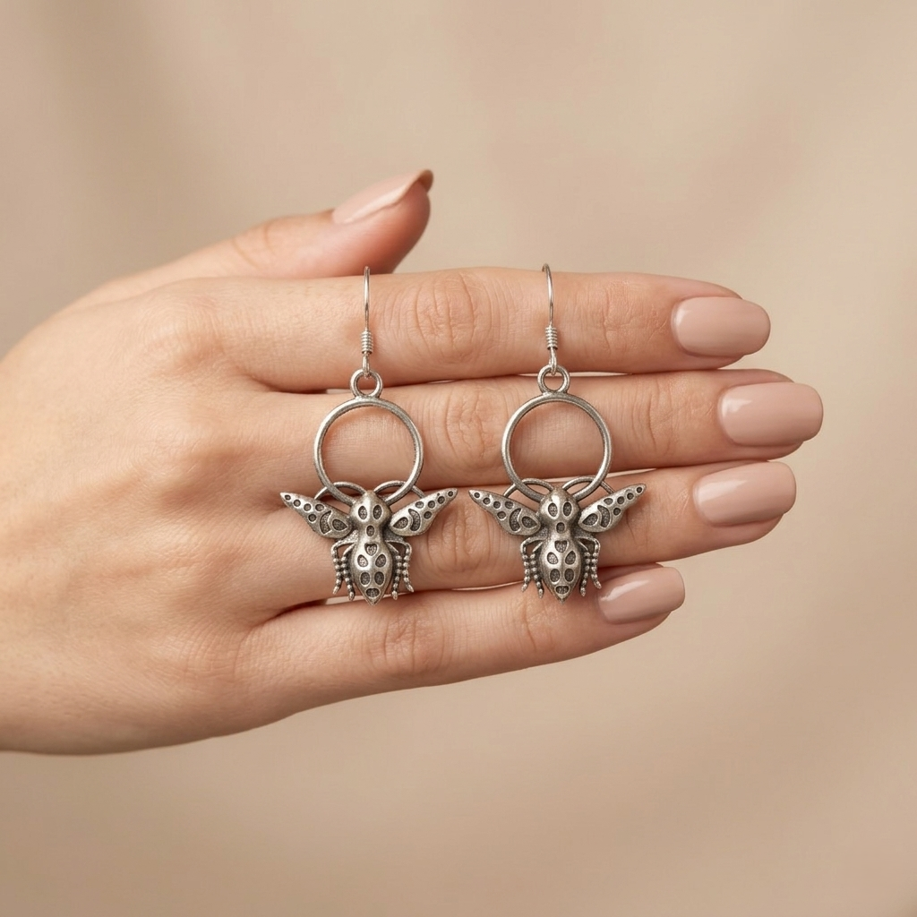 92.5 Sterling Silver Intricate Bee Earrings