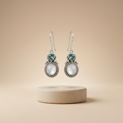 Celestial Moonstone & Blue Topaz Drops
