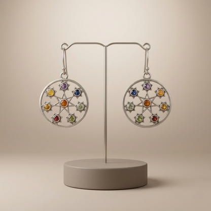 925 Silver Multi-Gemstone Celestial Hoop Earrings