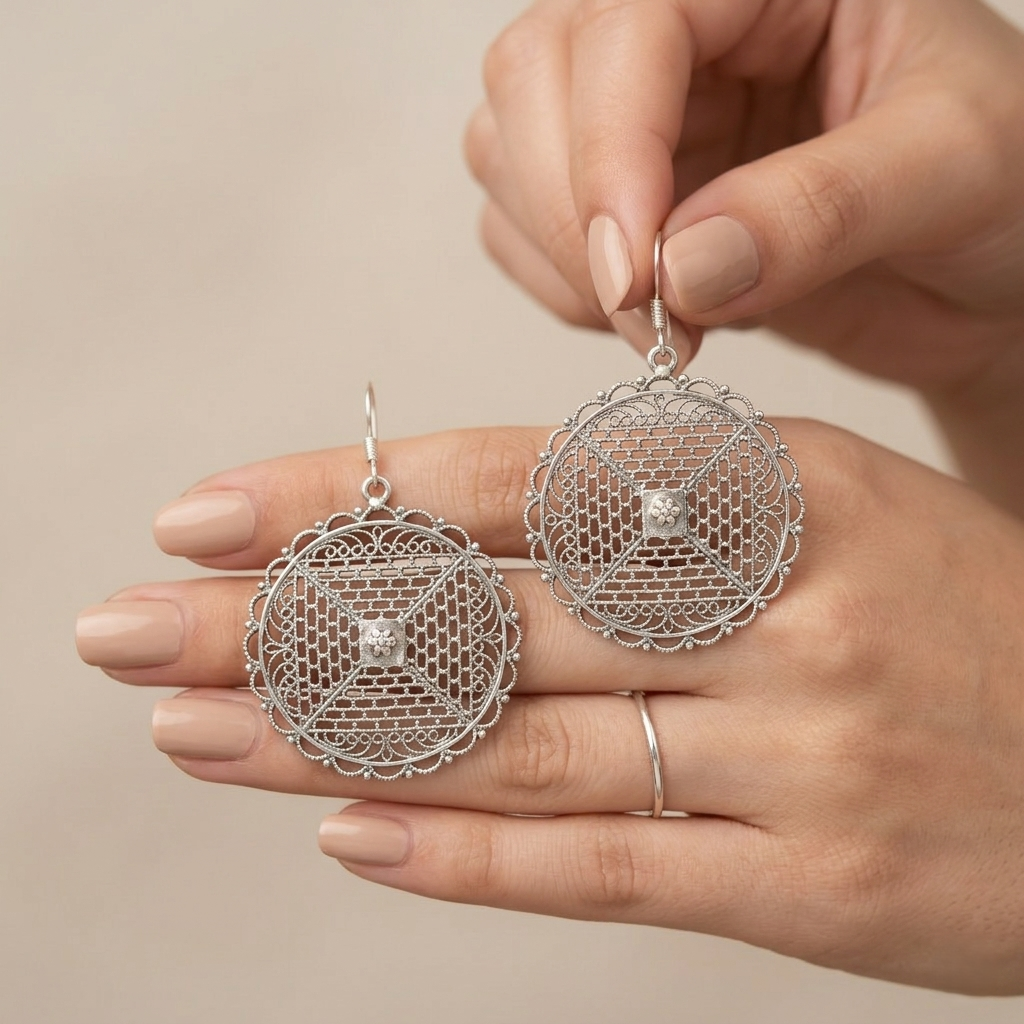 Intricate Mandala Filigree Sterling Silver Drops