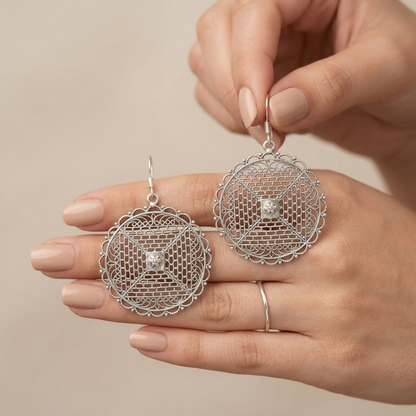 Intricate Mandala Filigree Sterling Silver Drops