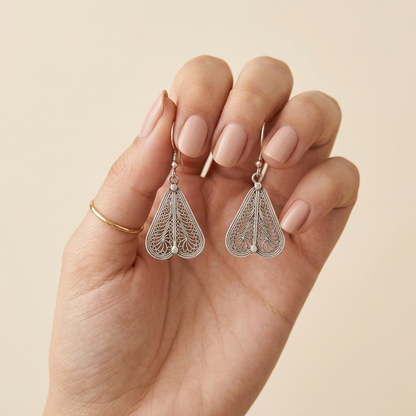 Ornate Silver Filigree Leaf Drop Earrings