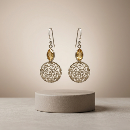 Vintage Silver Filigree Gemstone Drop Earrings