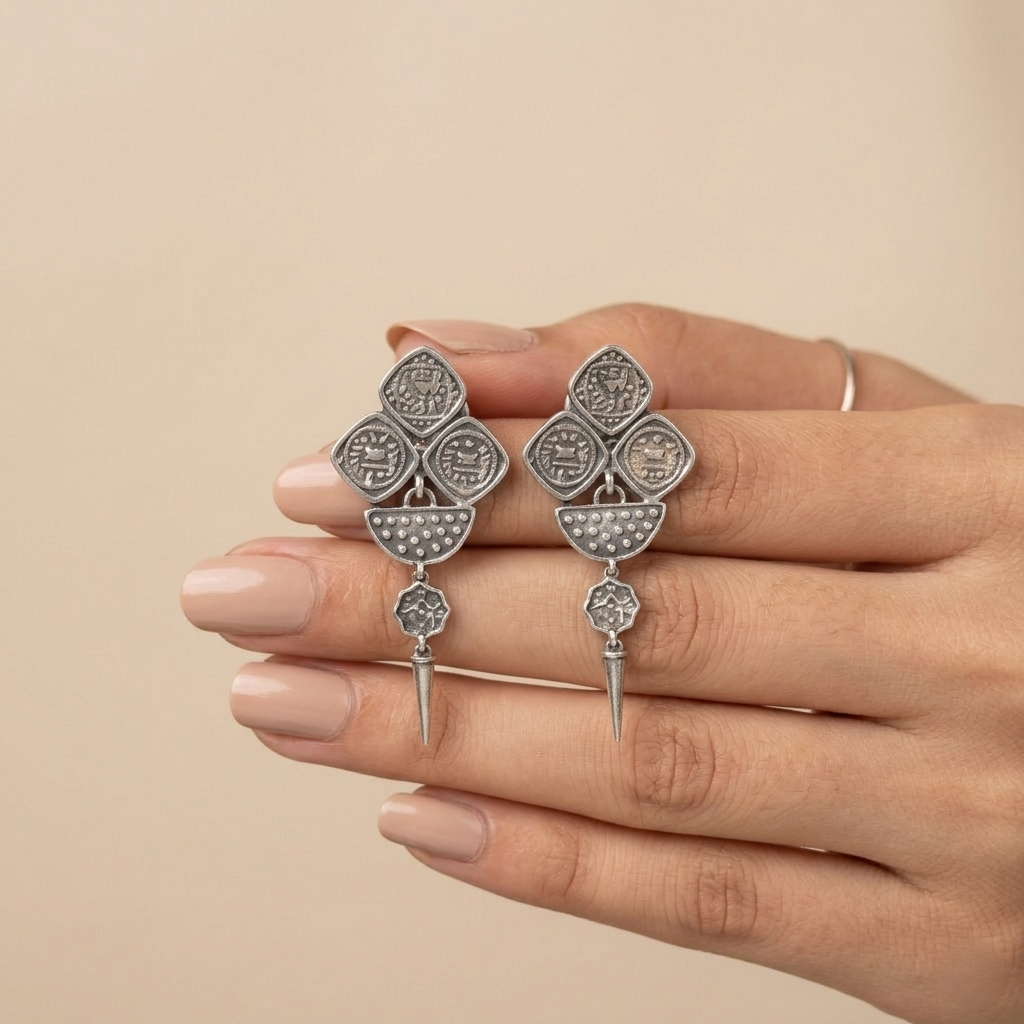 Antique Geometric Tribal 92.5 Silver Drops