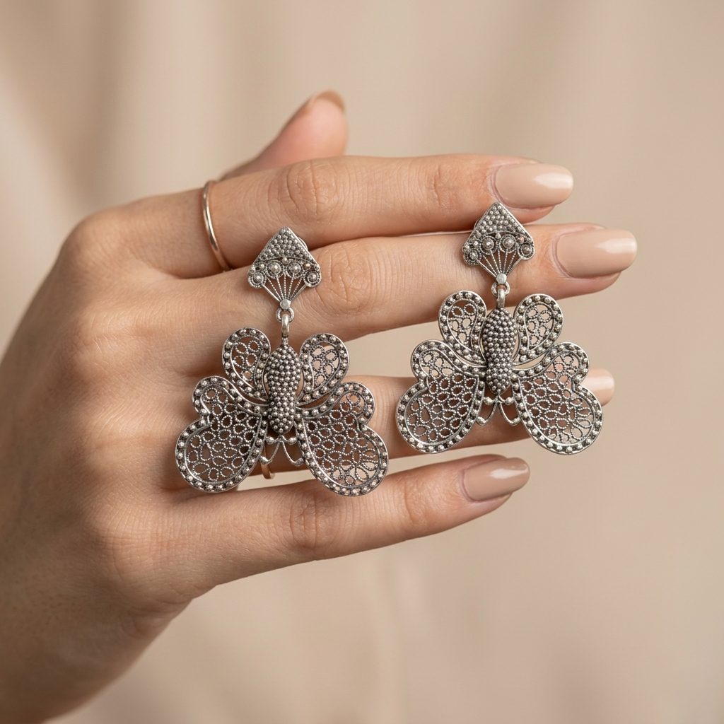 Elegant Handcrafted Filigree Butterfly Silver Drops