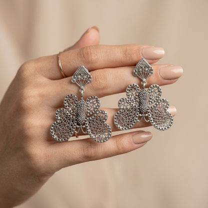 Elegant Handcrafted Filigree Butterfly Silver Drops