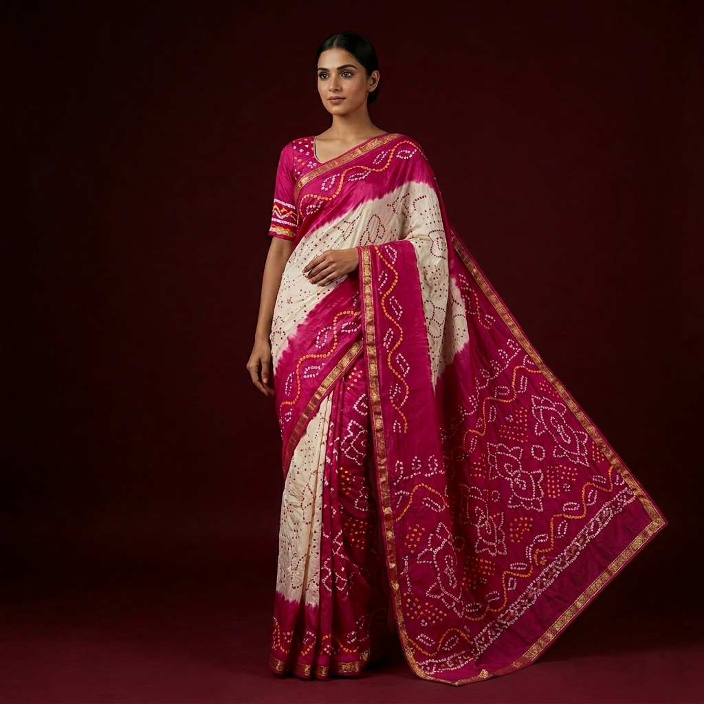 Heritage Crimson Hand-Tied Bandhani Silk Saree