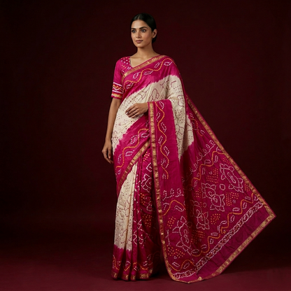 Heritage Crimson Hand-Tied Bandhani Silk Saree