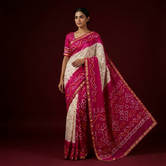 Heritage Crimson Hand-Tied Bandhani Silk Saree