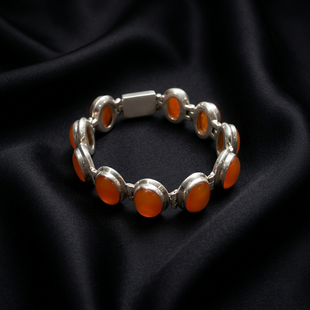 The Carnelian Radiance Silver Link Bracelet