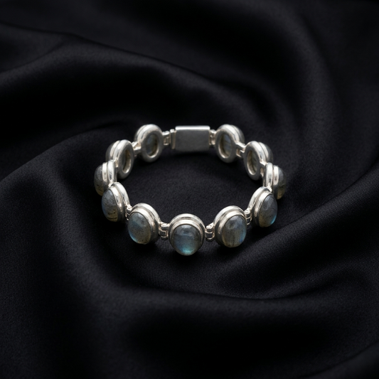 Celestial Glow Labradorite & Silver Link Bracelet