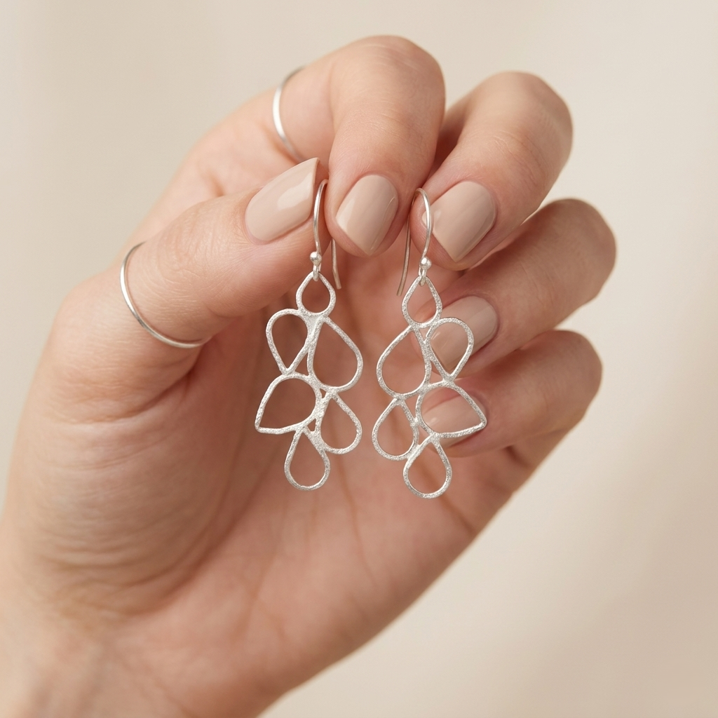 Cascading Silver Dewdrop Open Link Earrings