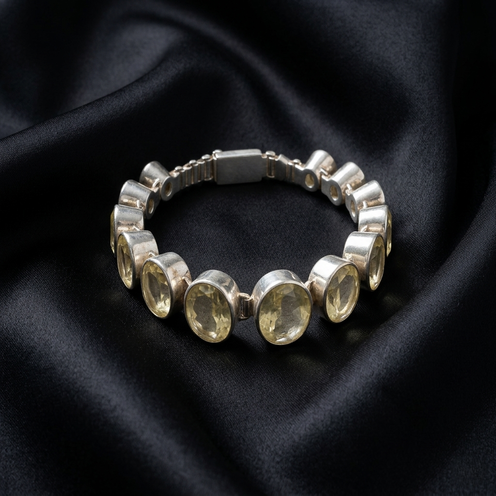 Elegant Sterling Citrine Floral Silver Bracelet