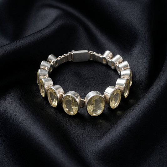 Elegant Sterling Citrine Floral Silver Bracelet