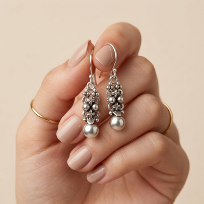 Vintage Floral Drops in Pure Silver