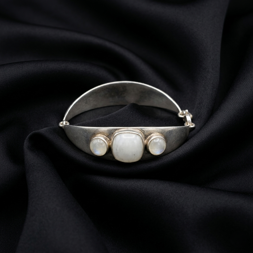 Ethereal Moonstone Sterling Silver Statement Bangle