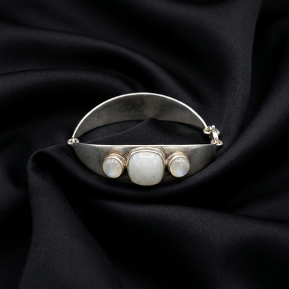 Ethereal Moonstone Sterling Silver Statement Bangle
