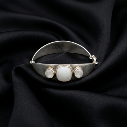 Ethereal Moonstone Sterling Silver Statement Bangle