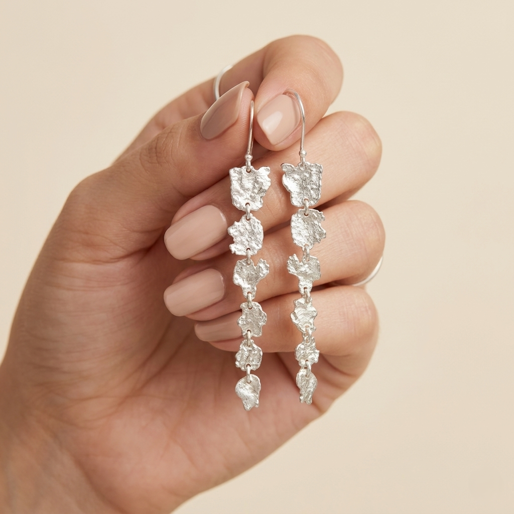 Artisanal Textured Sterling Silver Linear Drops