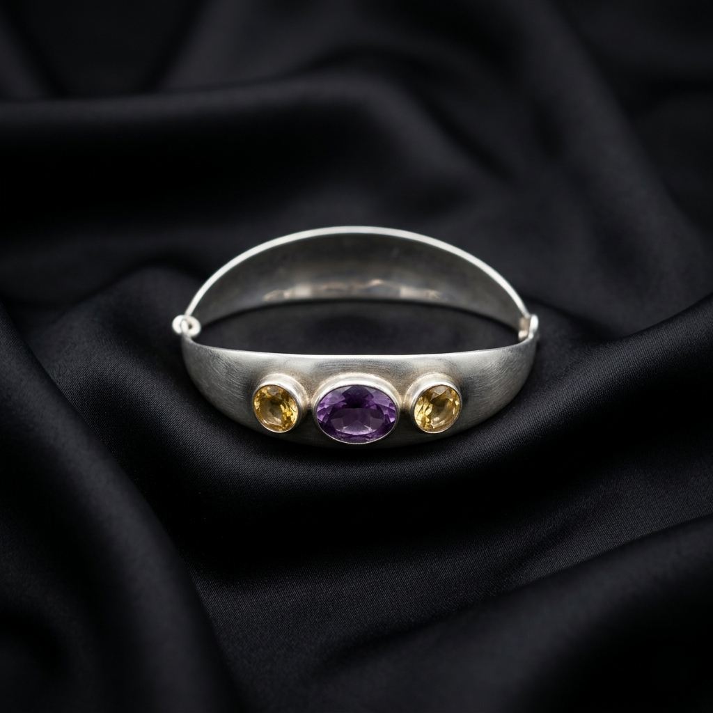 Sterling Elegance: Amethyst and Citrine Bangle