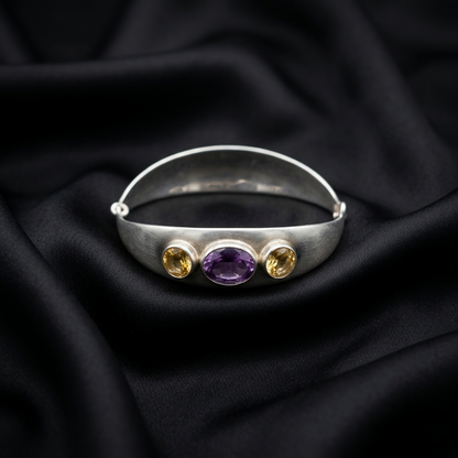 Sterling Elegance: Amethyst and Citrine Bangle